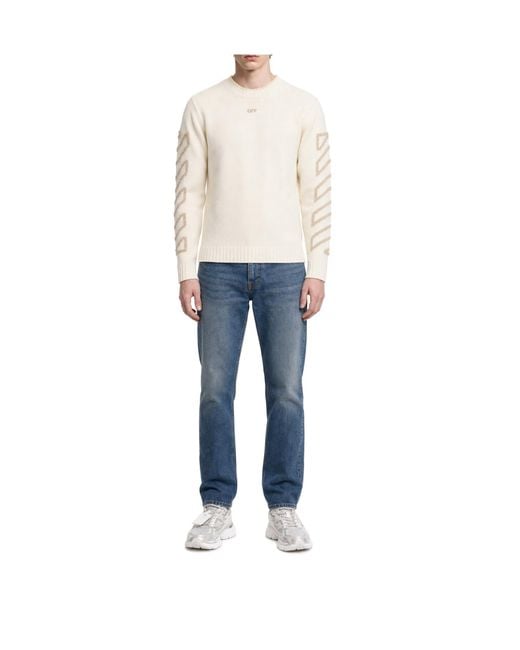 Off-White c/o Virgil Abloh White Arrow Fuzzy Crewneck Knitted Sweater for men