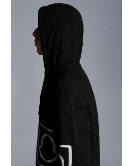 Moncler Black Logo-Intarsia Knitted Hoodie for men