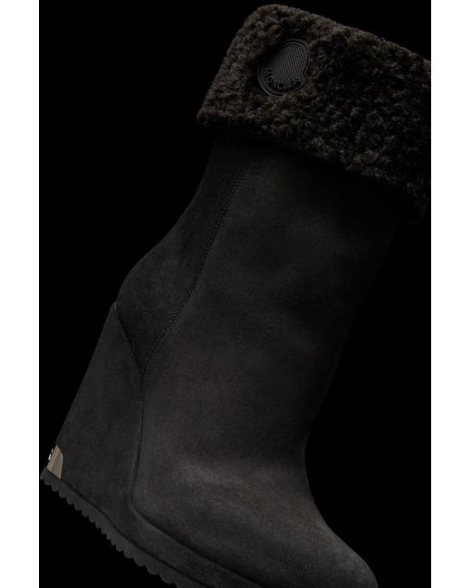 Moncler Black Wedge Sole Suede Boots