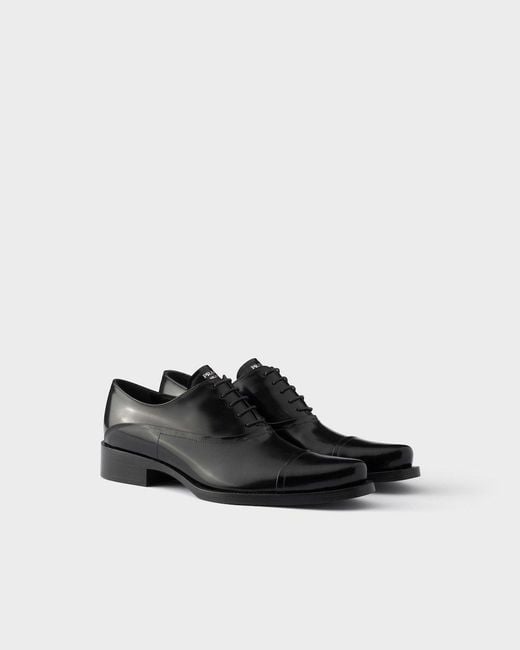 Prada Black Brushed Leather Lace-Up Shoes for men