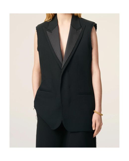 AMI Black Smocking Notched-Collar Gilet