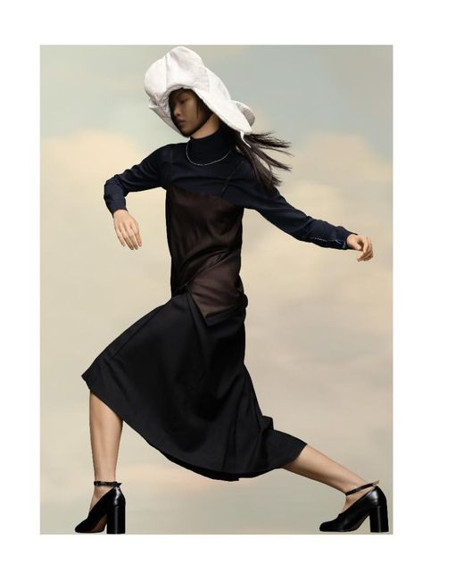 Maison Margiela Black Panelled Midi Strap Dress