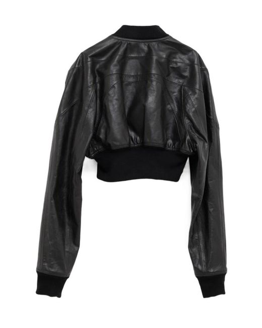Rick Owens Black Hollywood Girdered Cropped Bomber Jacket