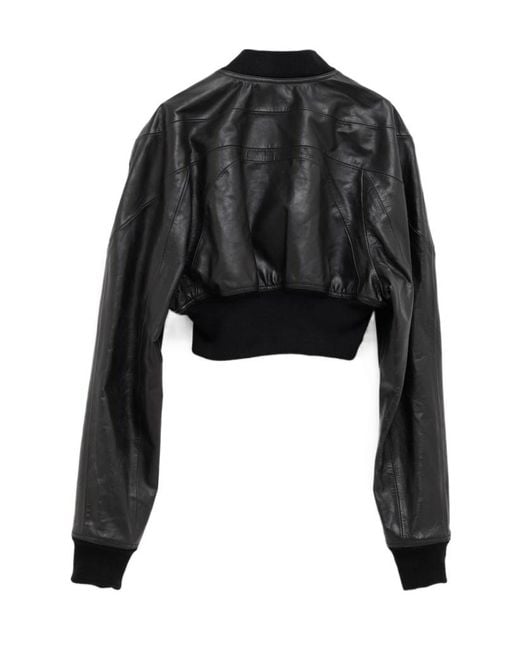 Rick Owens Black Hollywood Girdered Cropped Bomber Jacket