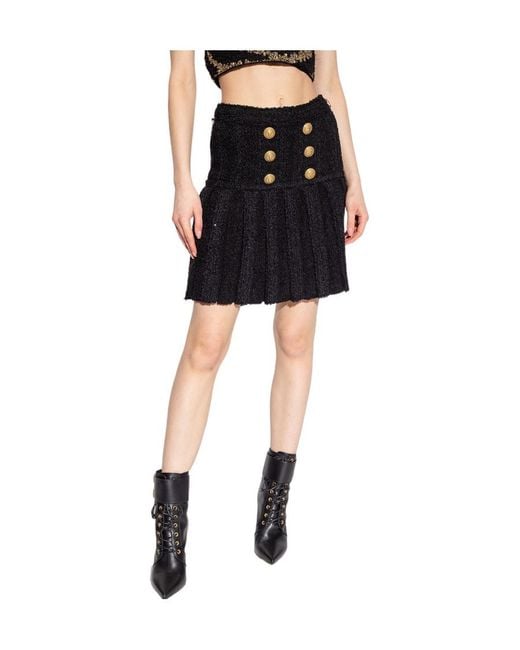 Balmain Black Buttoned Pleated Skirt