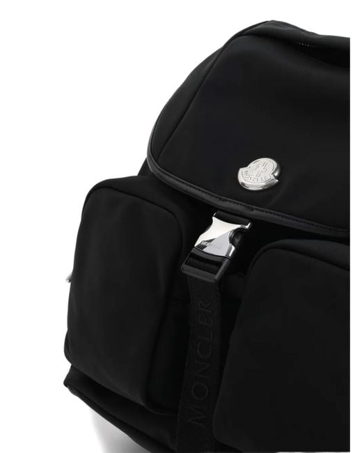 Moncler Black Logo Plaque Foldover Top Backpack