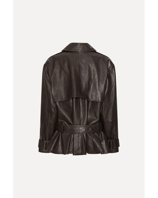 ROTATE BIRGER CHRISTENSEN Brown Belted Peplum Biker Jacket