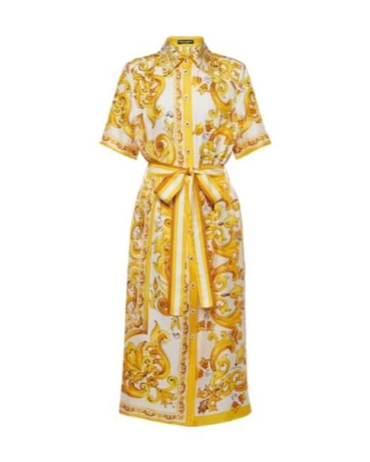 Dolce & Gabbana Metallic Majolica Silk Twill Shirt Dress