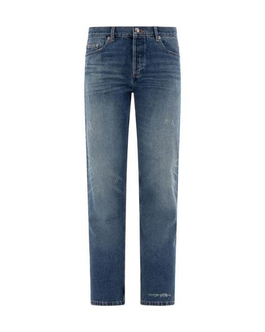 A.P.C. Blue Straight Leg Distressed Jeans for men