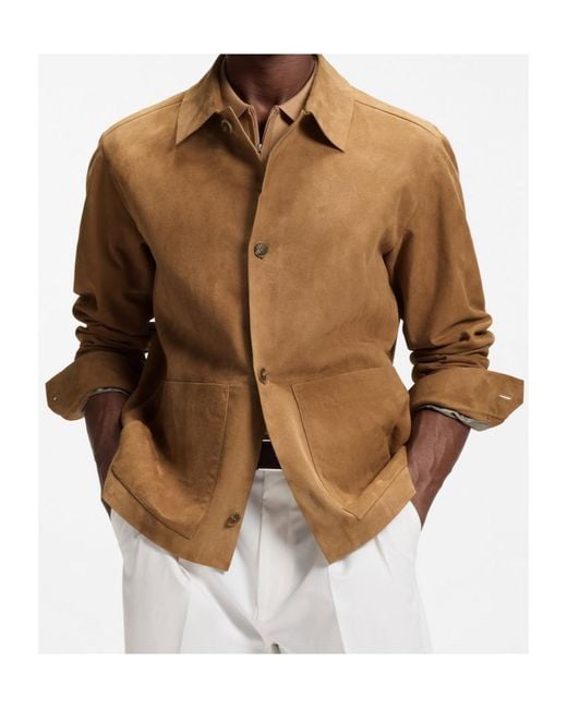 Boss Brown Suede Button-Up Leather Jacket for men
