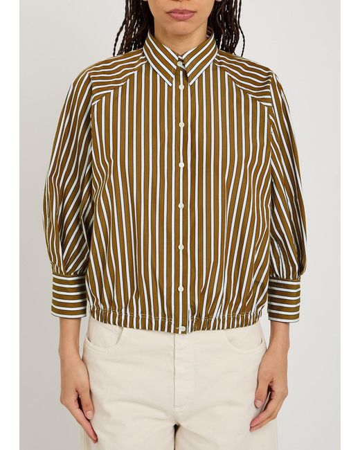 Brunello Cucinelli Brown Striped Boxy Cotton-Poplin Shirt