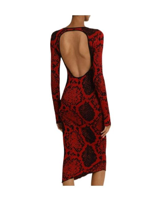 The Attico Red Python Printed Viscose Blend Midi Dress