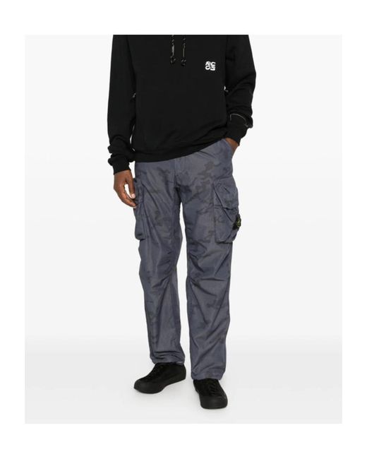 Stone Island Blue Logo Patch Cargo Trousers for men