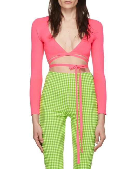 MSGM Pink V-Neck Cropped Top