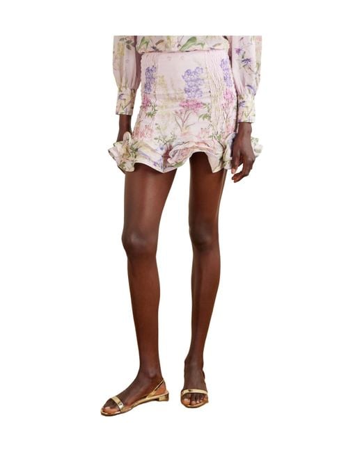 Charo Ruiz Pink Floral Ruffled Cotton-Blend Mini Skirt