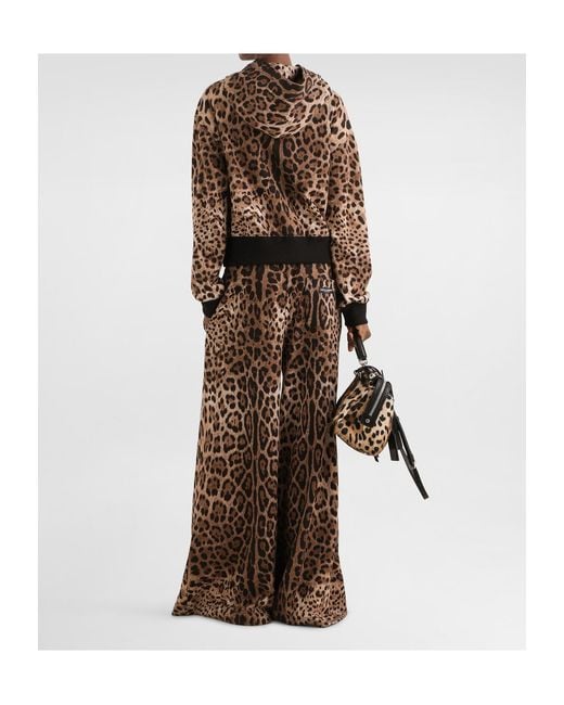 Dolce & Gabbana Brown Leo-Print Cotton Hooded Sweatshirt