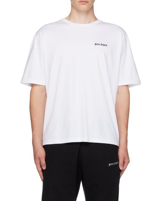 Palm Angels White Embroidered Logo T-Shirt for men