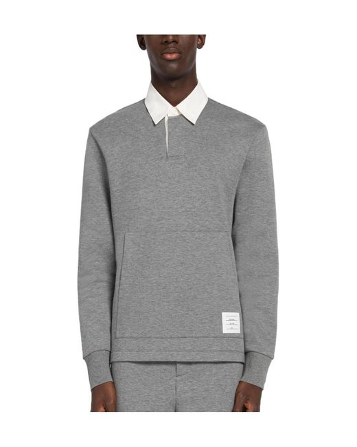 Thom Browne Gray Logo-Patch Rugby Polo Top for men