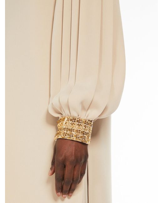 Max Mara Natural Quadro Crewneck Pleated Top