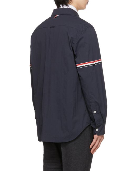 Thom Browne Blue Snap Front Over Shirt Jacket for men