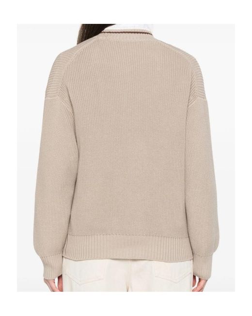 Brunello Cucinelli Natural Buttoned Striped-Detail Cardigan