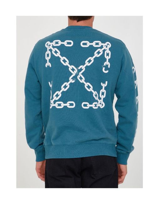 Off-White c/o Virgil Abloh Blue Chain Arrows Print Crew Neck Sweatshirt for men