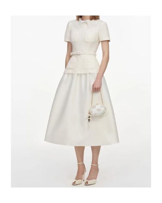 Self-Portrait Natural Bouclé-Knit Belted Midi Dress