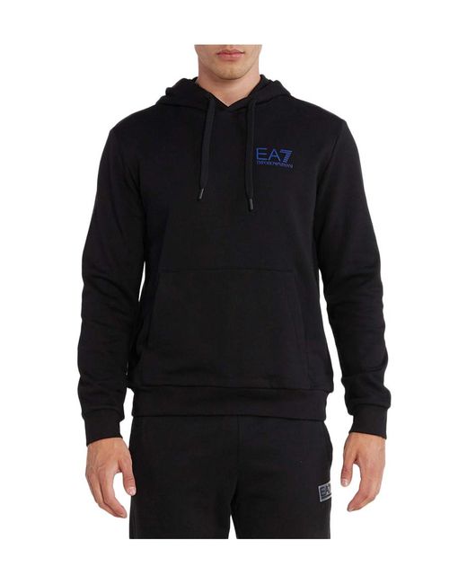 EA7 Black Logo Logo Hooded Sweater for men