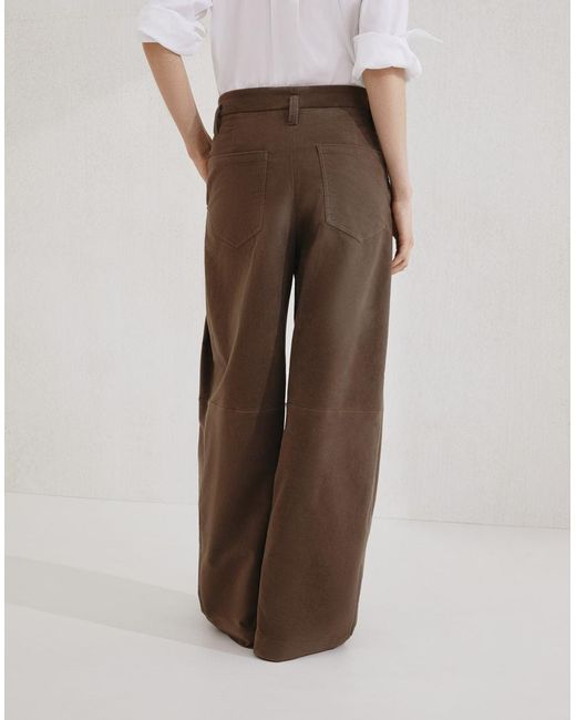 Brunello Cucinelli Brown Monili Detailed Straight Leg Trousers