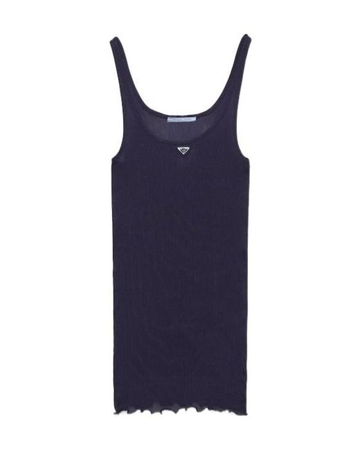Prada Blue Ribbed Knit Silk Tank Top