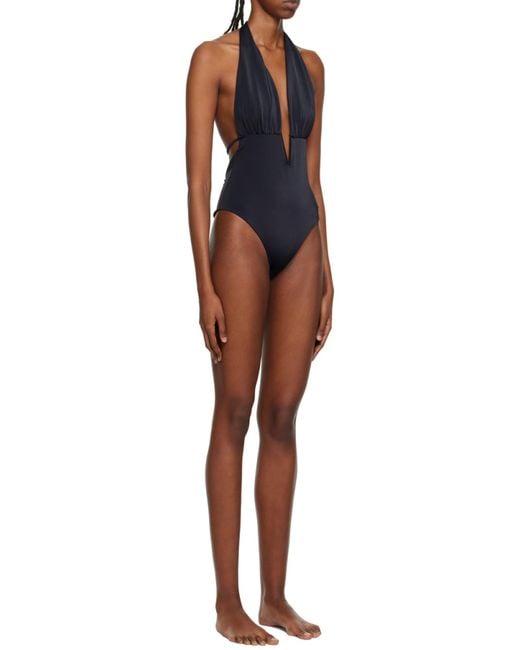 Tom Ford Black Logo Detailed V-Neck Swimsuit