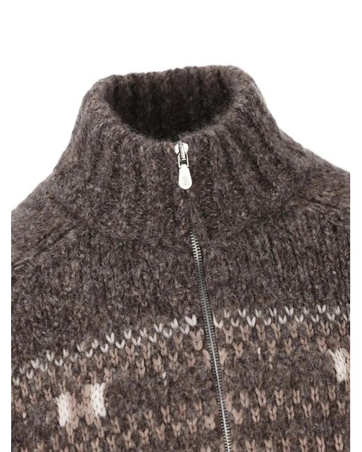 Brunello Cucinelli Brown Fairisle-Pattern Cardigan