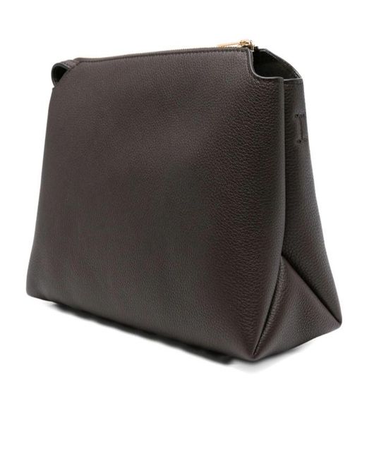 Khaite Black Lina Zip-Top Leather Shoulder Bag