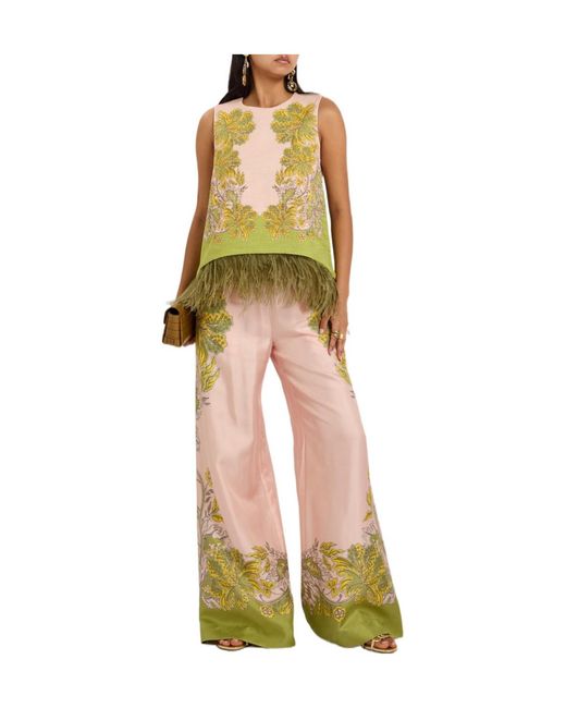LaDoubleJ Yellow Feather-Trim Woven Top