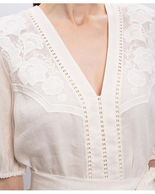 Twinset White Floral-Embroidered Belted Mini Dress