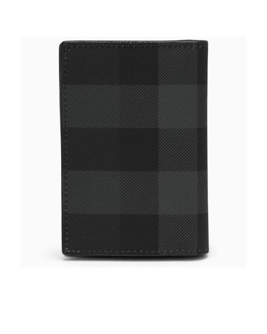 Burberry Black Check-Printed Logo Plaque Bifold Card Holder for men