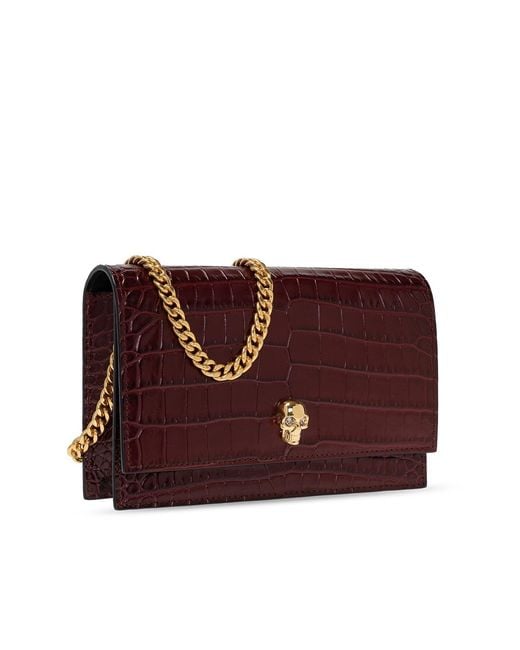 McQueen Gray Skull Embossed Crossbody Bag