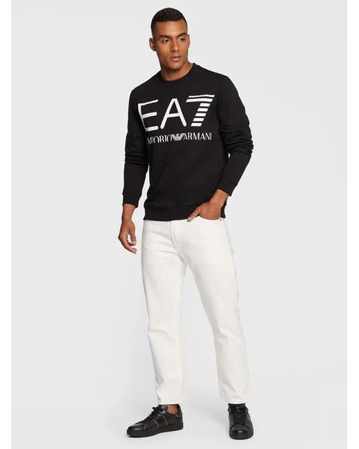 EA7 Black Round-Necked Logo Sweater for men