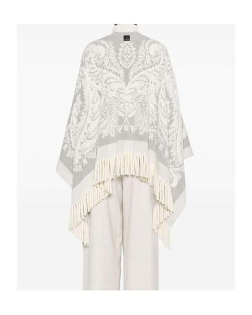 Etro White Paisley-Pattern Fringed Poncho