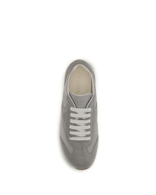 Prada Gray Logo-Detailed Lace-Up Sneakers for men