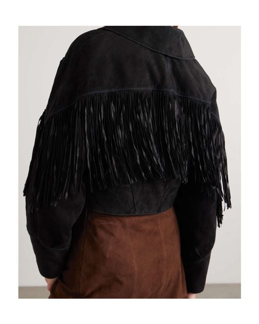 Rixo Black Darragh Fringed Double-Breasted Suede Jacket