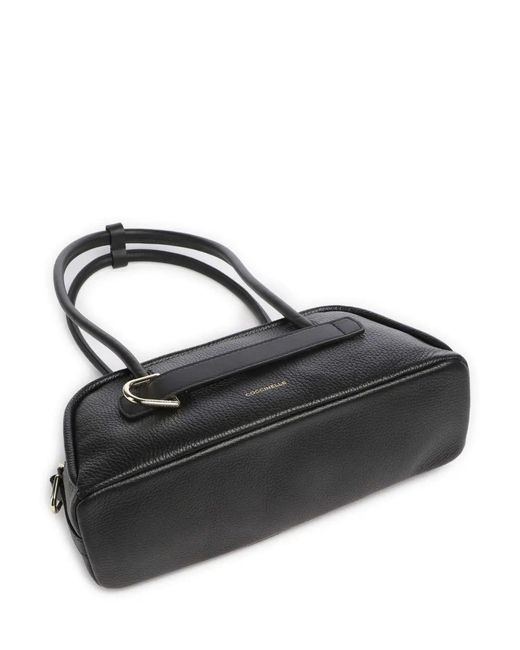 Coccinelle Black Logo-Lettering Zipped Shoulder Bag