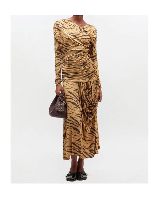 Ganni Metallic Zebra Print Ruched Dress
