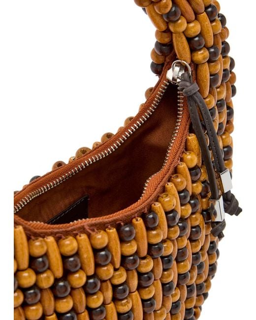 Staud Brown Reef Beaded Top Handle Bag