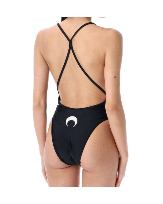 MARINE SERRE Black Jersey One Piece Swimsuit