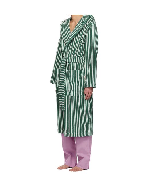 Tekla Green Striped Robe for men
