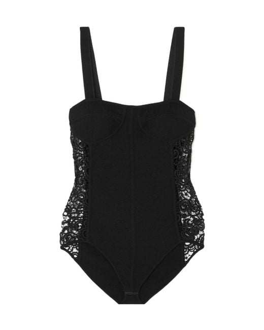 Gabriela Hearst Black Glass Embossed Lace Trim Bodysuit