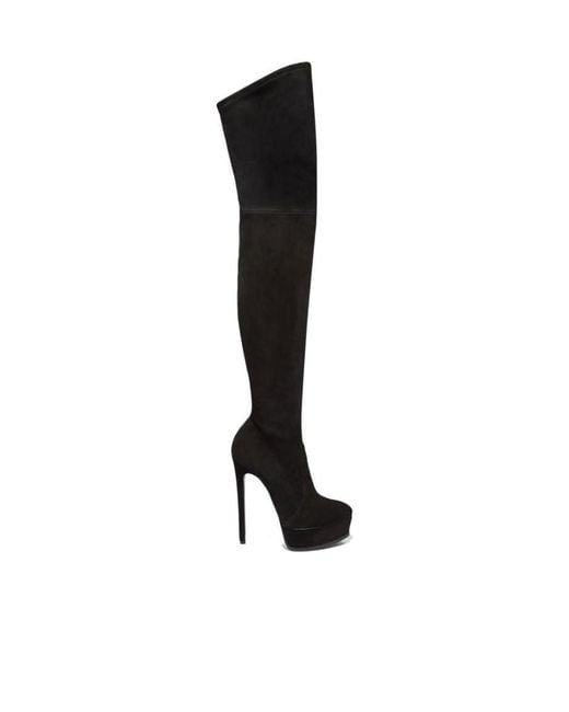 Casadei Black Flora Platform Over-The-Knee Boots
