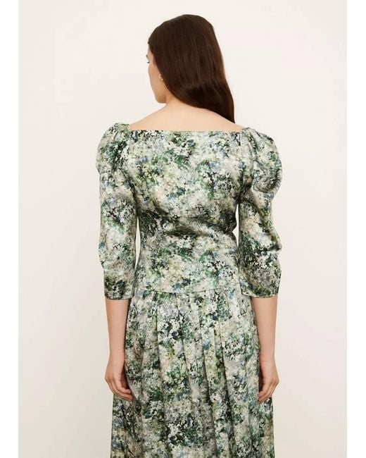 Vince Green Floral-Print Square-Neck Blouse