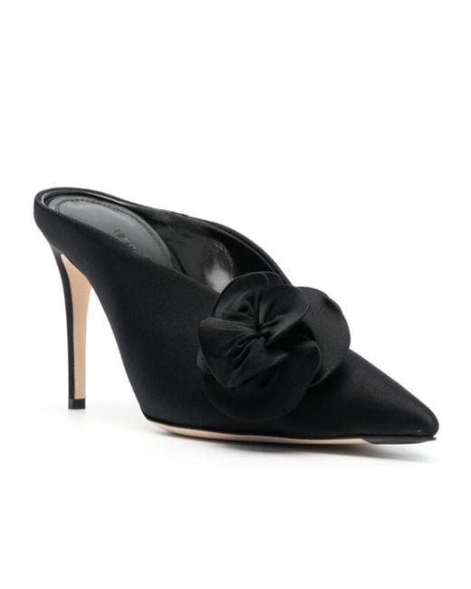 Victoria Beckham Black Floral-Applique Satin Mules